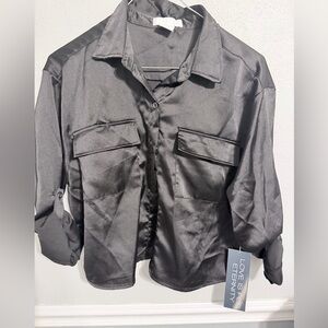 L.I.F.E‎ love is for eternity satin utility cropped blouse M NWT